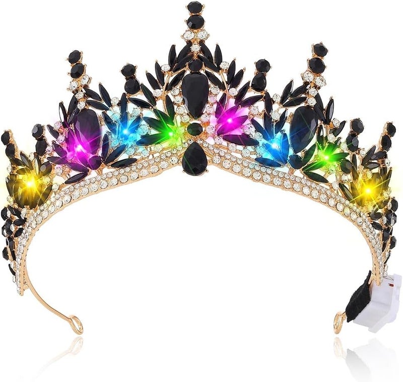 Brishow Light Up Fantasy Rhinestone Gold Crowns,Bridal Wedding Tiaras,Queen Headpiece Jewelry for Women - Image 1